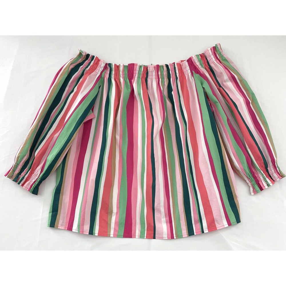 NWT Lane Bryant Off Shoulder Blouse 3/4 Sleeve Striped Pink Woven Size 22-(dmpv)